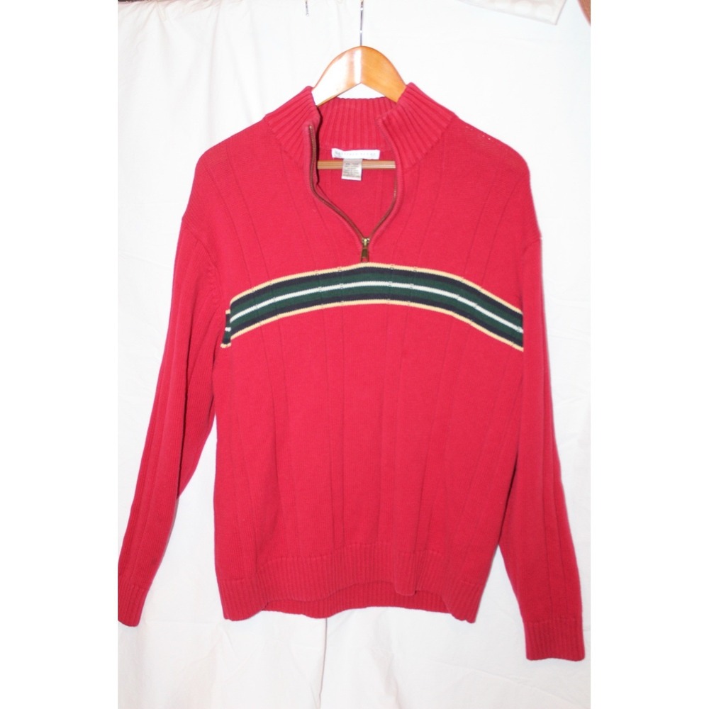 Geoffrey Beene Red Quarter Zip Sweater XXL Cotton Striped Pullover Mens